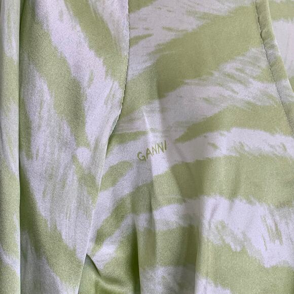 NWT GANNI Zebra Stripe Ruched Silk Blouse in Margarita - Picture 11 of 16